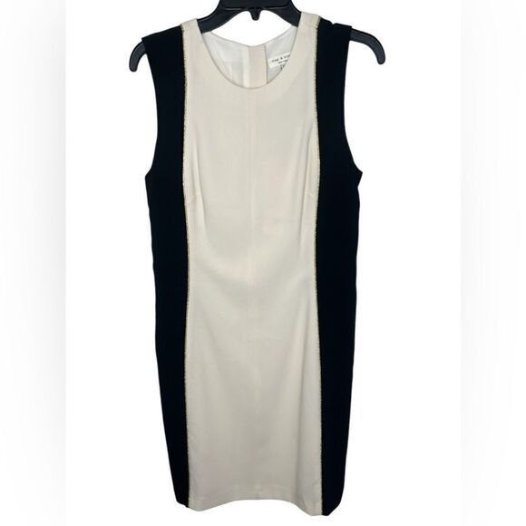 Rag & Bone Ivory/Black Colorblock Metallic Trim Dupont Sheath Dress Size 8 - Picture 2 of 12